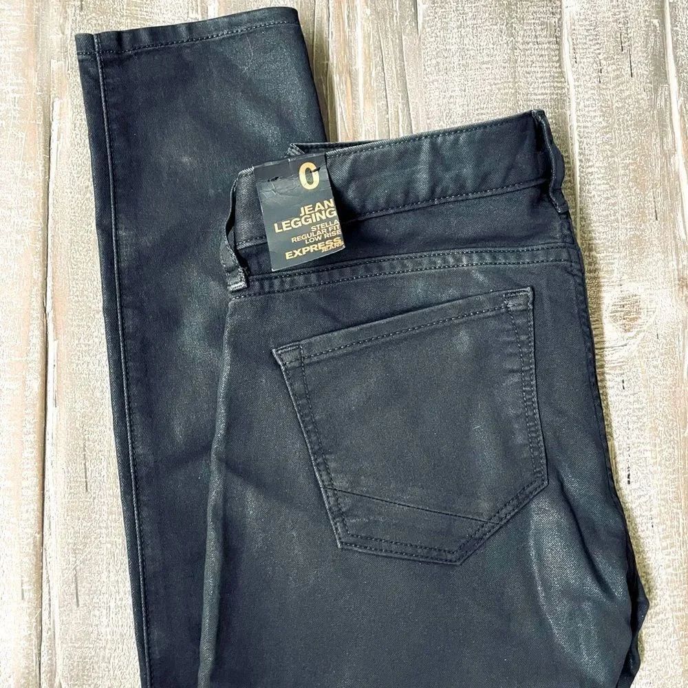 NWT Express Stella Black Shimmer Low Rise Skinny Jean Leggings 0